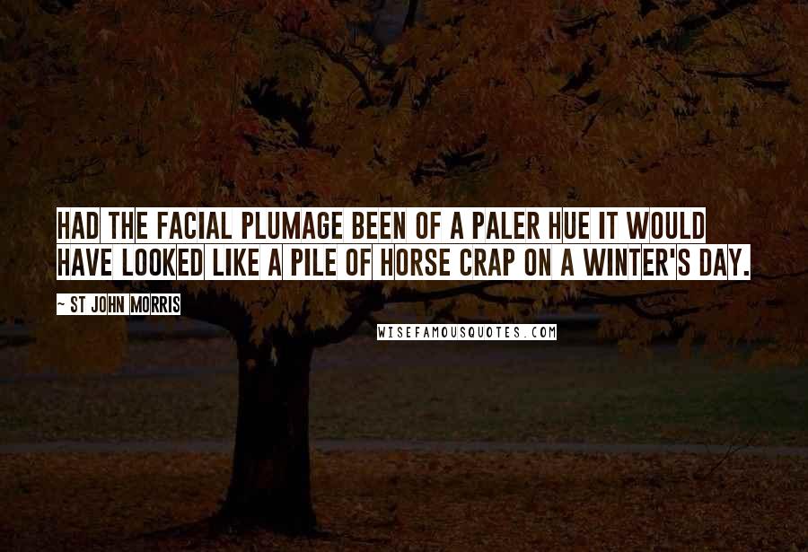 St John Morris Quotes: Had the facial plumage been of a paler hue it would have looked like a pile of horse crap on a winter's day.