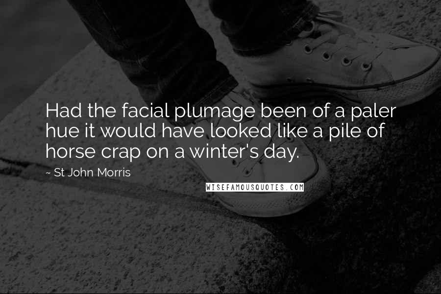 St John Morris Quotes: Had the facial plumage been of a paler hue it would have looked like a pile of horse crap on a winter's day.