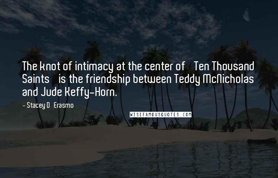 Stacey D'Erasmo Quotes: The knot of intimacy at the center of 'Ten Thousand Saints' is the friendship between Teddy McNicholas and Jude Keffy-Horn.