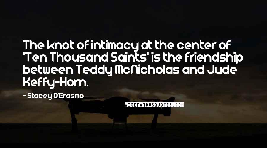 Stacey D'Erasmo Quotes: The knot of intimacy at the center of 'Ten Thousand Saints' is the friendship between Teddy McNicholas and Jude Keffy-Horn.