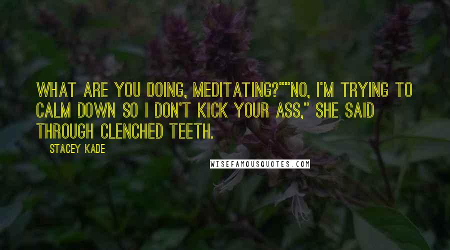 Stacey Kade Quotes: What are you doing, meditating?""No, I'm trying to calm down so I don't kick your ass," she said through clenched teeth.