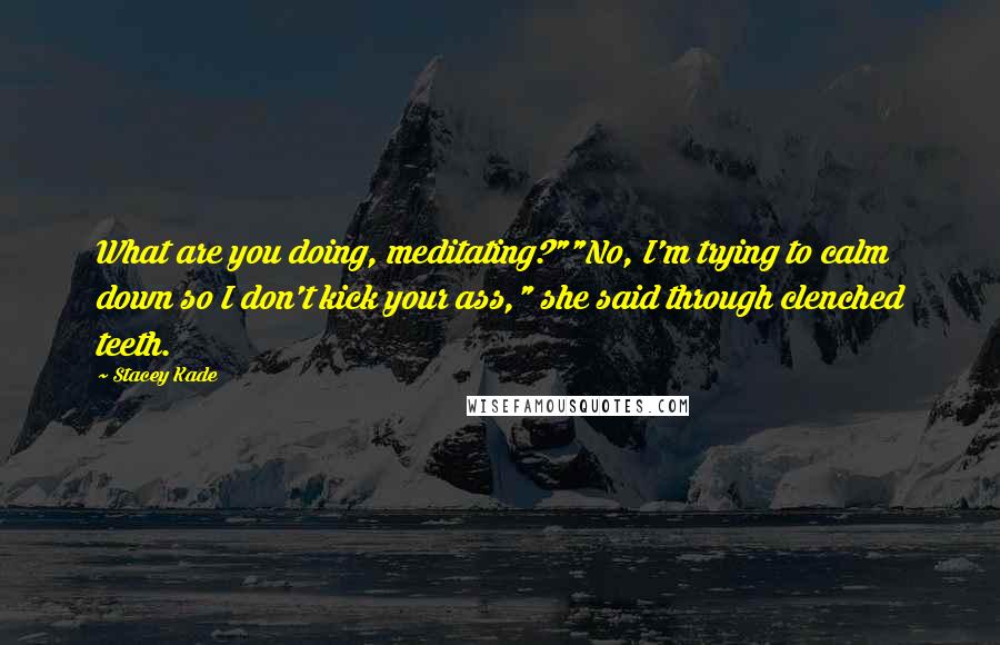 Stacey Kade Quotes: What are you doing, meditating?""No, I'm trying to calm down so I don't kick your ass," she said through clenched teeth.