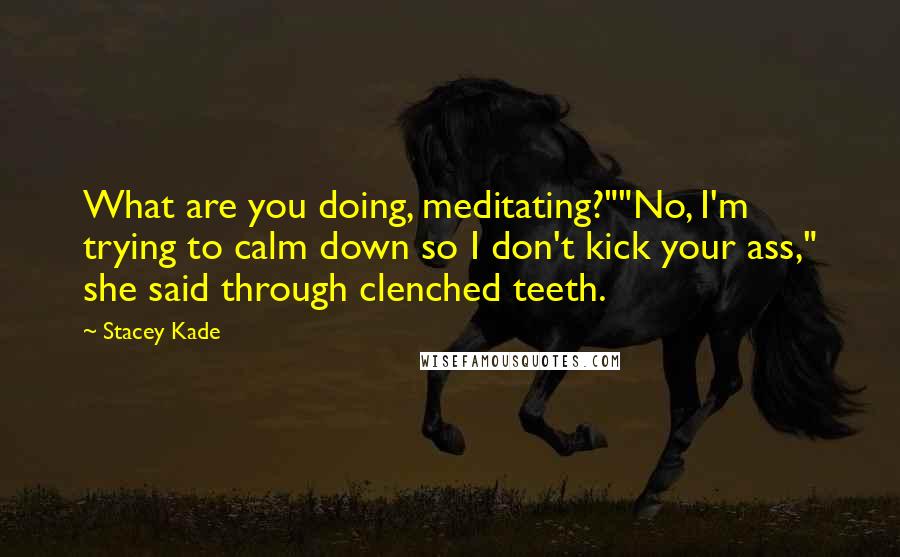 Stacey Kade Quotes: What are you doing, meditating?""No, I'm trying to calm down so I don't kick your ass," she said through clenched teeth.