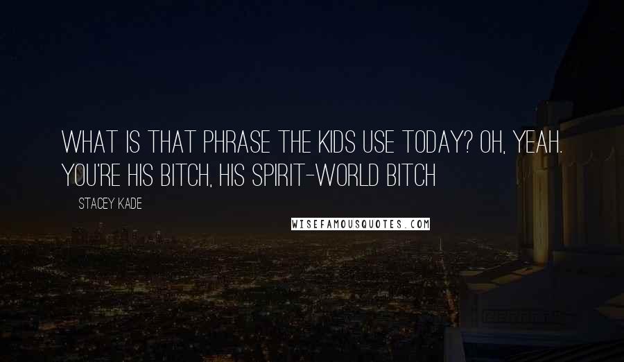 Stacey Kade Quotes: What is that phrase the kids use today? Oh, yeah. You're his bitch, his spirit-world bitch