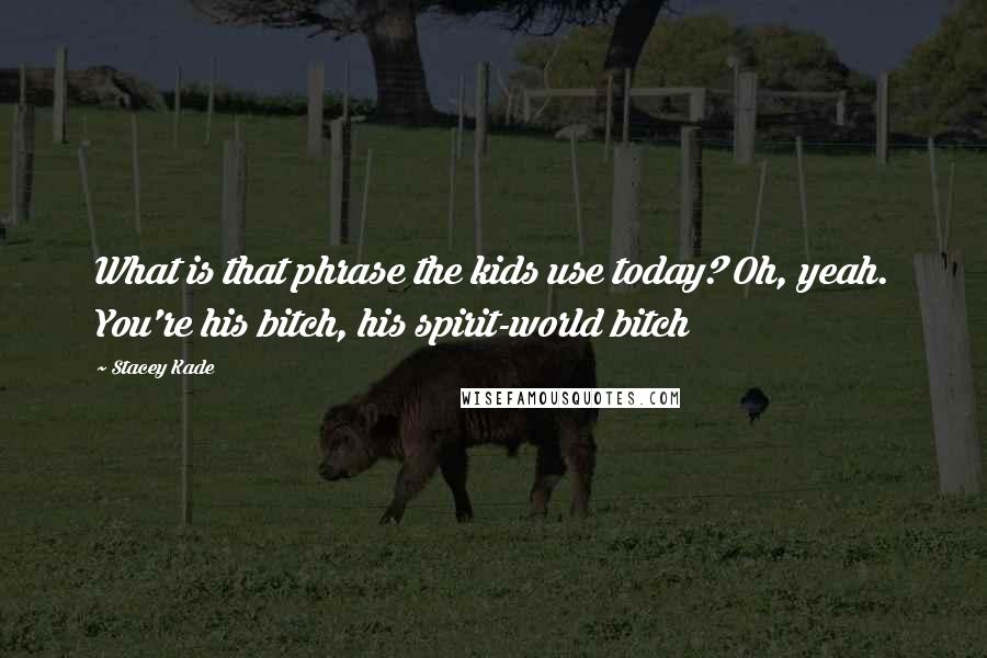 Stacey Kade Quotes: What is that phrase the kids use today? Oh, yeah. You're his bitch, his spirit-world bitch