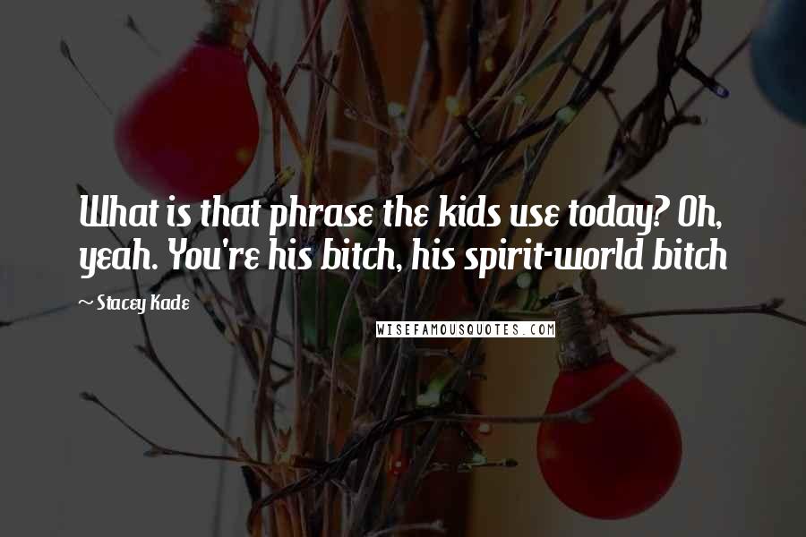 Stacey Kade Quotes: What is that phrase the kids use today? Oh, yeah. You're his bitch, his spirit-world bitch