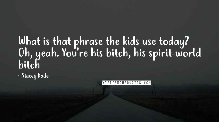 Stacey Kade Quotes: What is that phrase the kids use today? Oh, yeah. You're his bitch, his spirit-world bitch