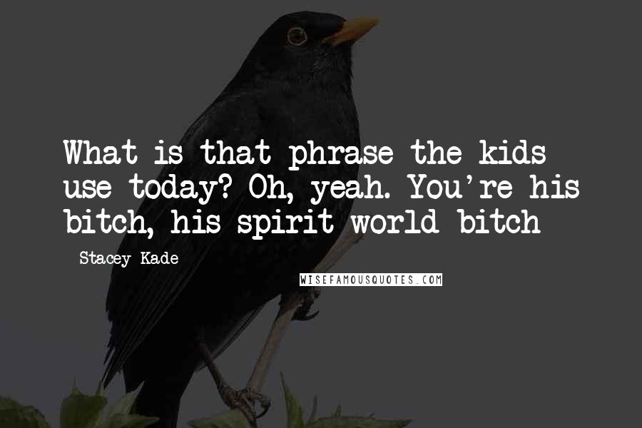 Stacey Kade Quotes: What is that phrase the kids use today? Oh, yeah. You're his bitch, his spirit-world bitch