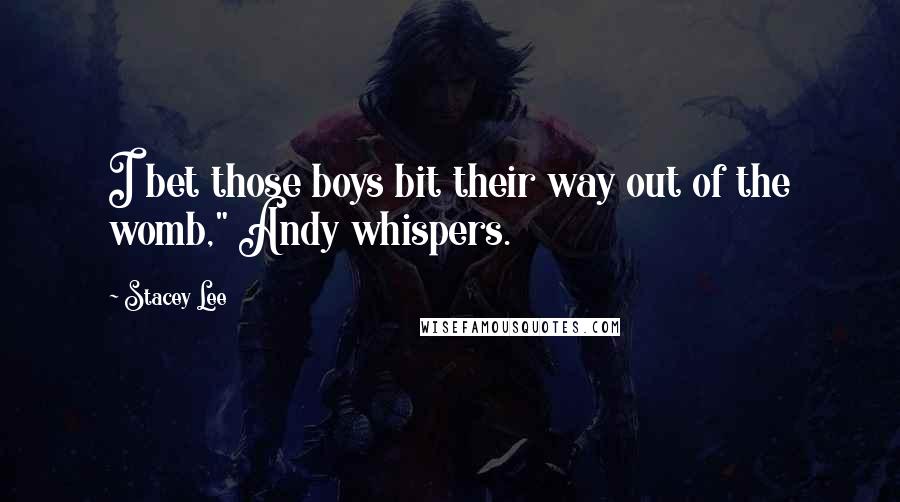 Stacey Lee Quotes: I bet those boys bit their way out of the womb," Andy whispers.
