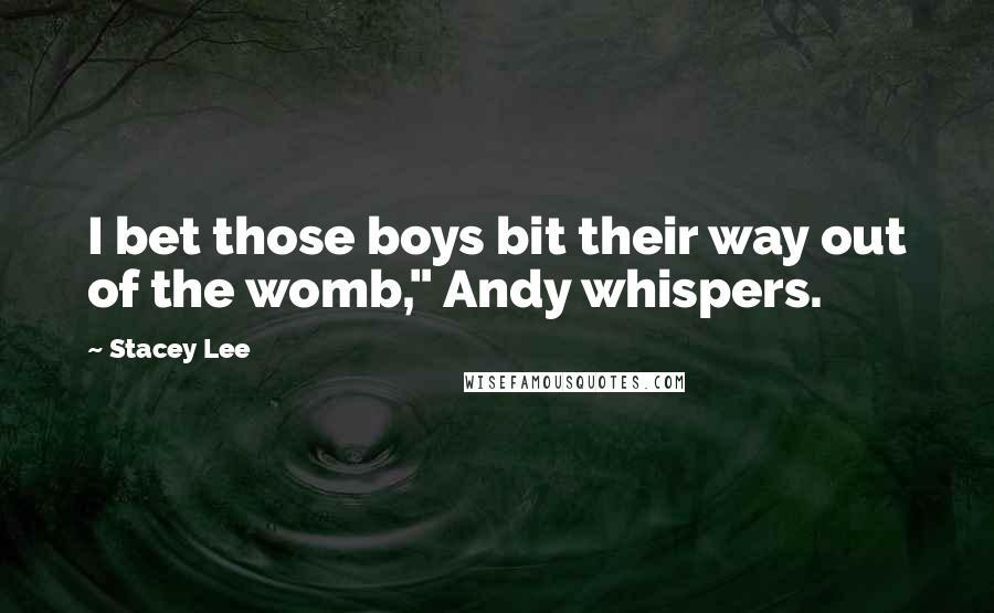 Stacey Lee Quotes: I bet those boys bit their way out of the womb," Andy whispers.