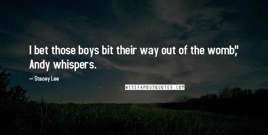 Stacey Lee Quotes: I bet those boys bit their way out of the womb," Andy whispers.