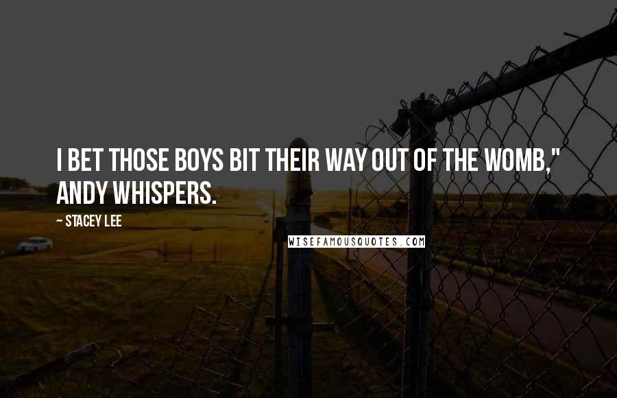 Stacey Lee Quotes: I bet those boys bit their way out of the womb," Andy whispers.