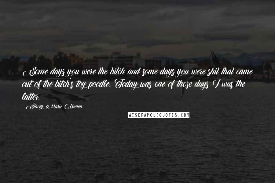 Stacey Marie Brown Quotes: Some days you were the bitch and some days you were shit that came out of the bitch's toy poodle. Today was one of those days I was the latter.