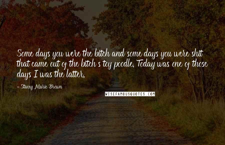 Stacey Marie Brown Quotes: Some days you were the bitch and some days you were shit that came out of the bitch's toy poodle. Today was one of those days I was the latter.