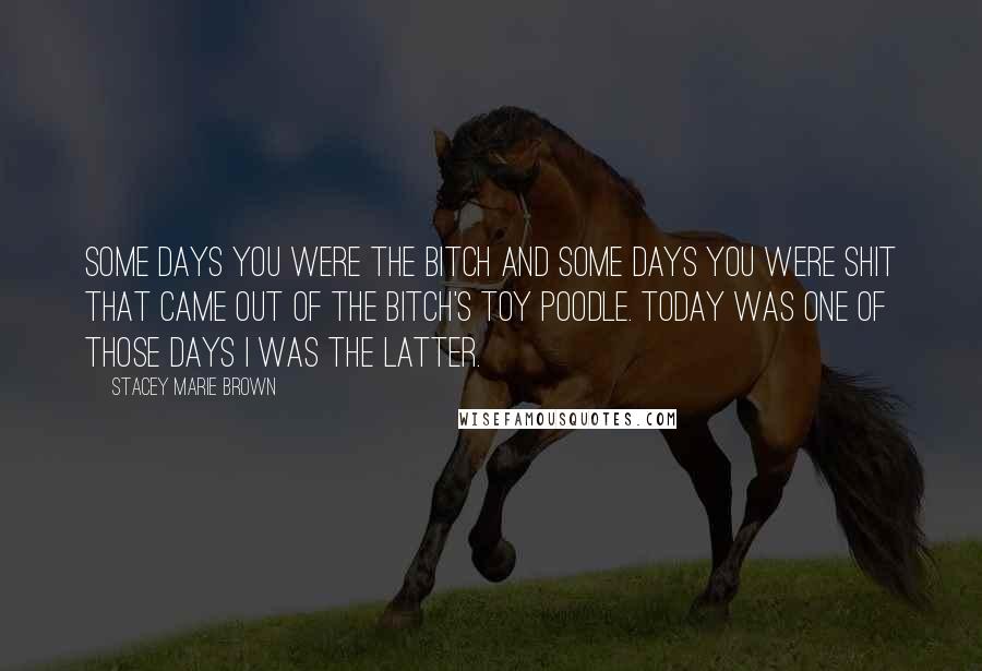 Stacey Marie Brown Quotes: Some days you were the bitch and some days you were shit that came out of the bitch's toy poodle. Today was one of those days I was the latter.