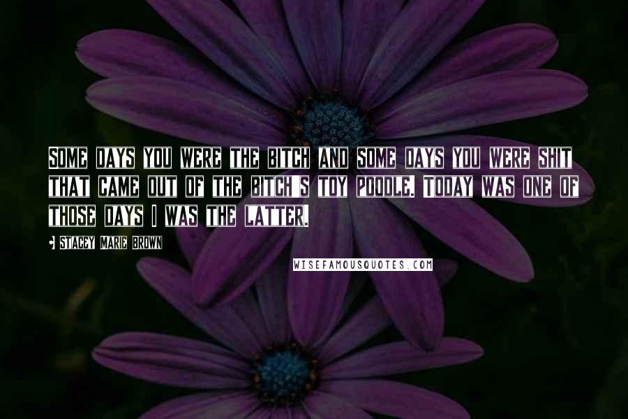 Stacey Marie Brown Quotes: Some days you were the bitch and some days you were shit that came out of the bitch's toy poodle. Today was one of those days I was the latter.
