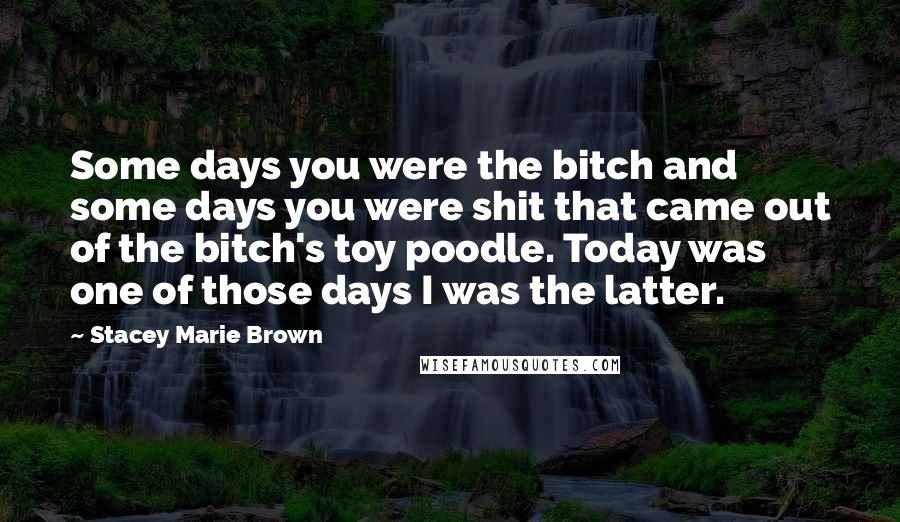 Stacey Marie Brown Quotes: Some days you were the bitch and some days you were shit that came out of the bitch's toy poodle. Today was one of those days I was the latter.