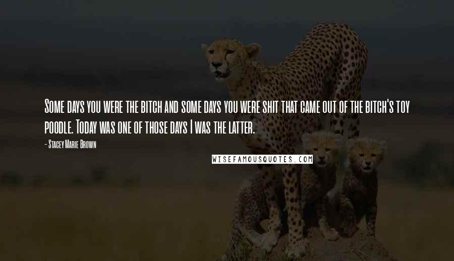 Stacey Marie Brown Quotes: Some days you were the bitch and some days you were shit that came out of the bitch's toy poodle. Today was one of those days I was the latter.