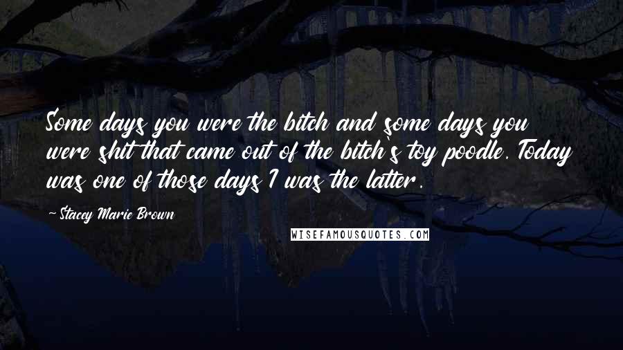 Stacey Marie Brown Quotes: Some days you were the bitch and some days you were shit that came out of the bitch's toy poodle. Today was one of those days I was the latter.