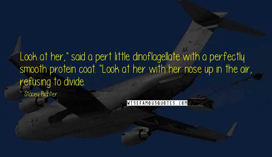 Stacey Richter Quotes: Look at her," said a pert little dinoflagellate with a perfectly smooth protein coat. "Look at her with her nose up in the air, refusing to divide.