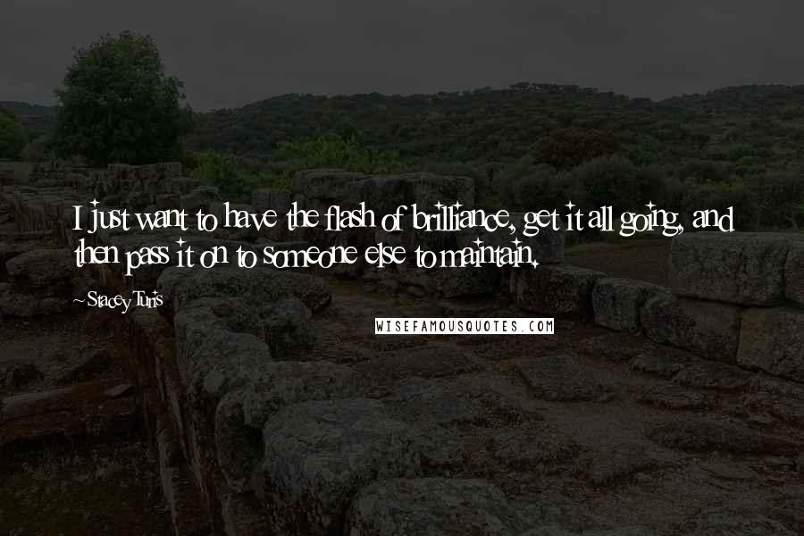 Stacey Turis Quotes: I just want to have the flash of brilliance, get it all going, and then pass it on to someone else to maintain.