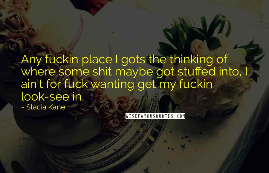 Stacia Kane Quotes: Any fuckin place I gots the thinking of where some shit maybe got stuffed into, I ain't for fuck wanting get my fuckin look-see in.