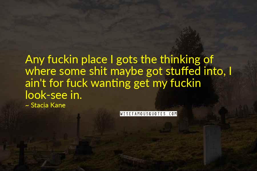 Stacia Kane Quotes: Any fuckin place I gots the thinking of where some shit maybe got stuffed into, I ain't for fuck wanting get my fuckin look-see in.