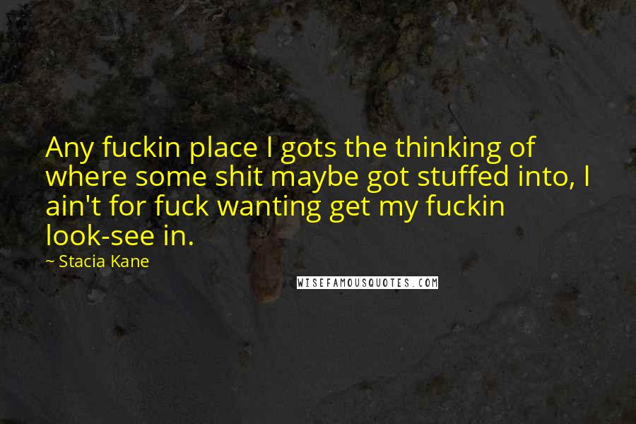 Stacia Kane Quotes: Any fuckin place I gots the thinking of where some shit maybe got stuffed into, I ain't for fuck wanting get my fuckin look-see in.