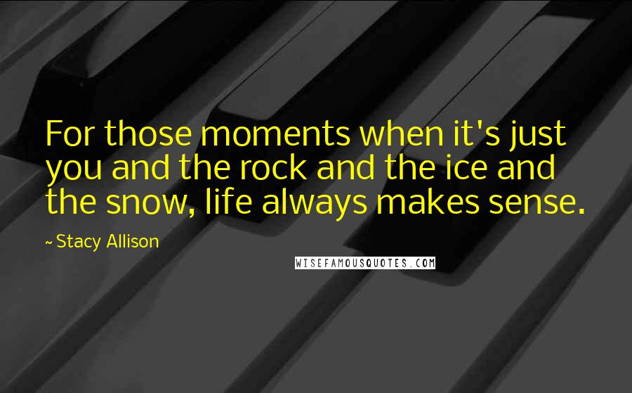 Stacy Allison Quotes: For those moments when it's just you and the rock and the ice and the snow, life always makes sense.