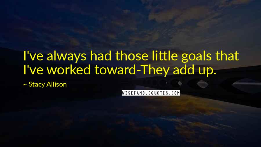 Stacy Allison Quotes: I've always had those little goals that I've worked toward-They add up.