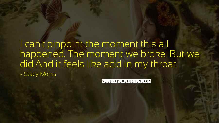 Stacy Morris Quotes: I can't pinpoint the moment this all happened. The moment we broke. But we did.And it feels like acid in my throat.