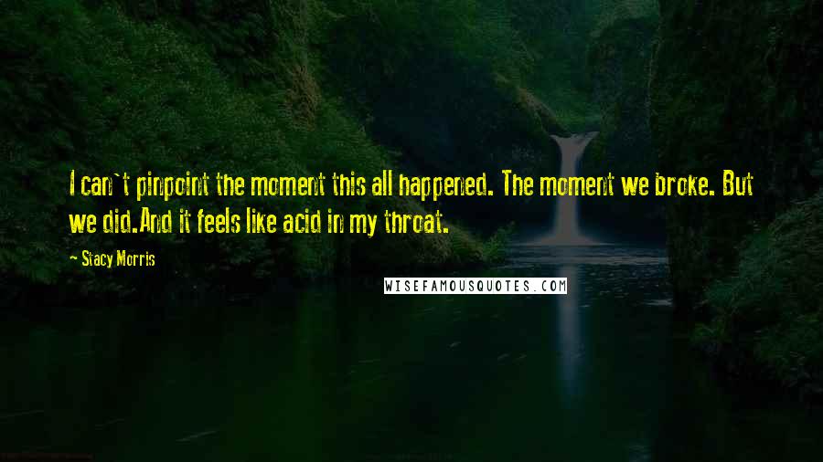 Stacy Morris Quotes: I can't pinpoint the moment this all happened. The moment we broke. But we did.And it feels like acid in my throat.