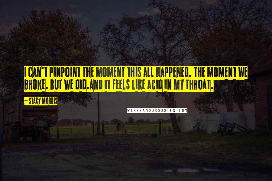 Stacy Morris Quotes: I can't pinpoint the moment this all happened. The moment we broke. But we did.And it feels like acid in my throat.