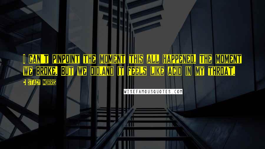Stacy Morris Quotes: I can't pinpoint the moment this all happened. The moment we broke. But we did.And it feels like acid in my throat.