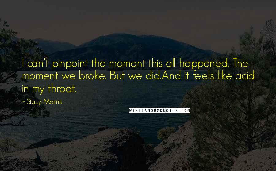 Stacy Morris Quotes: I can't pinpoint the moment this all happened. The moment we broke. But we did.And it feels like acid in my throat.