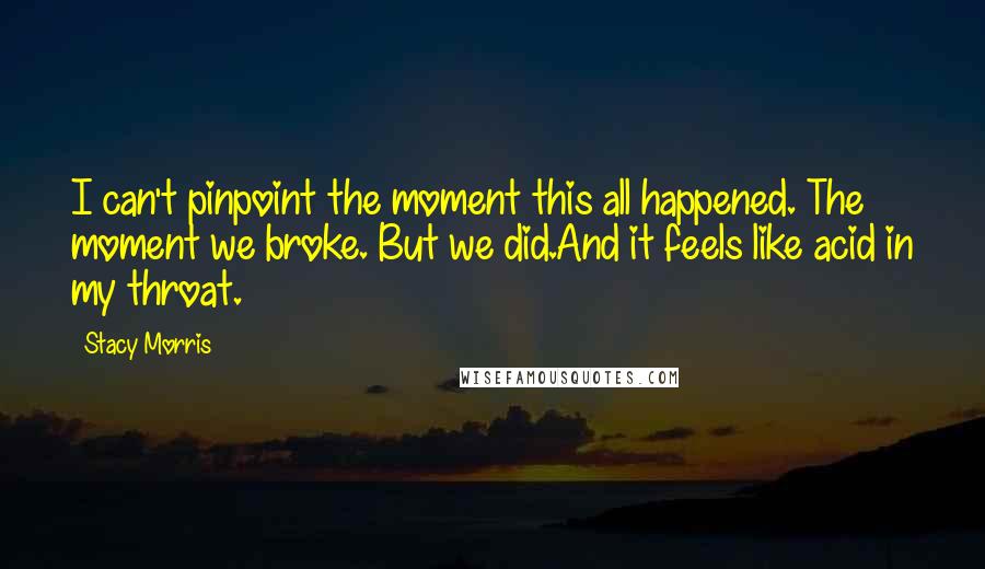 Stacy Morris Quotes: I can't pinpoint the moment this all happened. The moment we broke. But we did.And it feels like acid in my throat.