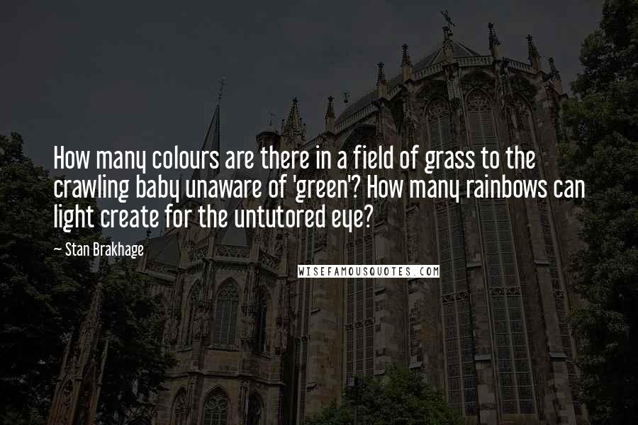 Stan Brakhage Quotes: How many colours are there in a field of grass to the crawling baby unaware of 'green'? How many rainbows can light create for the untutored eye?