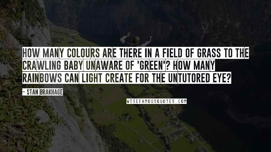 Stan Brakhage Quotes: How many colours are there in a field of grass to the crawling baby unaware of 'green'? How many rainbows can light create for the untutored eye?