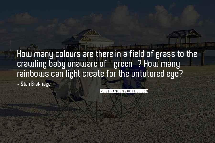 Stan Brakhage Quotes: How many colours are there in a field of grass to the crawling baby unaware of 'green'? How many rainbows can light create for the untutored eye?