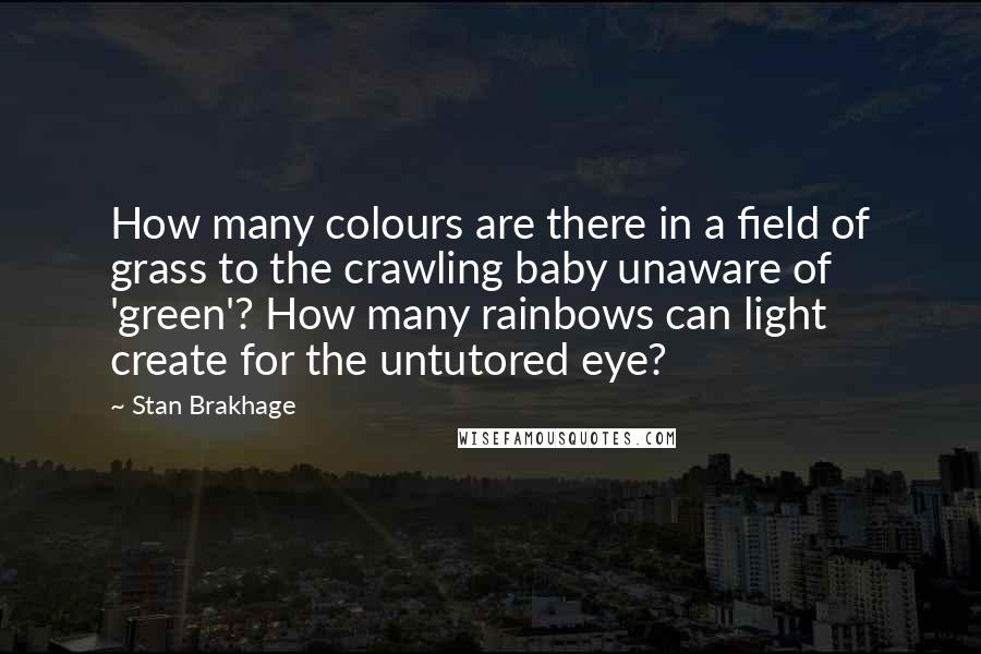 Stan Brakhage Quotes: How many colours are there in a field of grass to the crawling baby unaware of 'green'? How many rainbows can light create for the untutored eye?