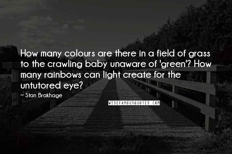 Stan Brakhage Quotes: How many colours are there in a field of grass to the crawling baby unaware of 'green'? How many rainbows can light create for the untutored eye?