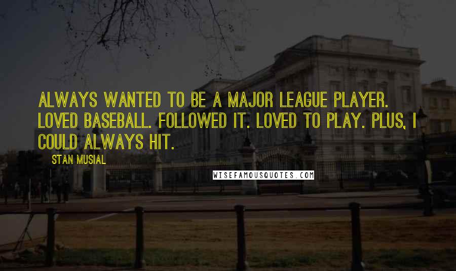 Stan Musial Quotes: Always wanted to be a Major League player. Loved baseball. Followed it. Loved to play. Plus, I could always hit.