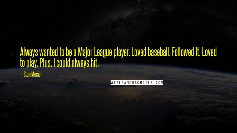 Stan Musial Quotes: Always wanted to be a Major League player. Loved baseball. Followed it. Loved to play. Plus, I could always hit.