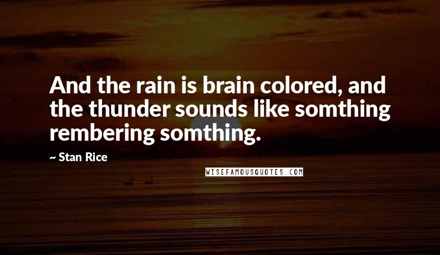 Stan Rice Quotes: And the rain is brain colored, and the thunder sounds like somthing rembering somthing.