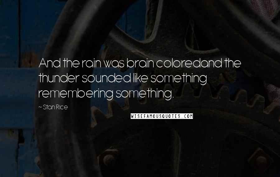 Stan Rice Quotes: And the rain was brain coloredand the thunder sounded like something remembering something.