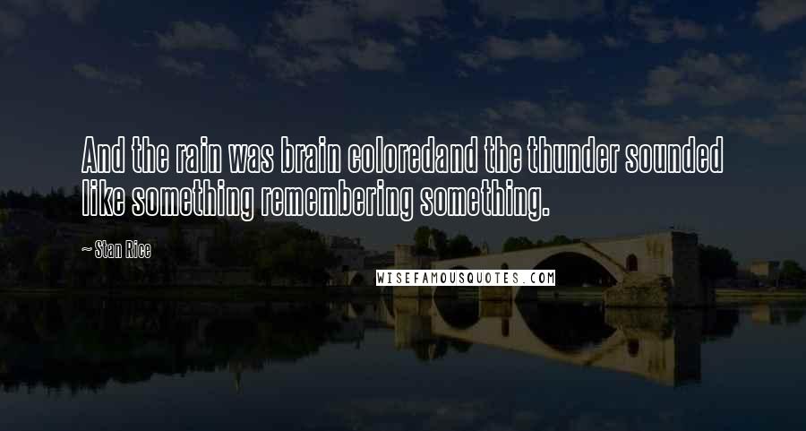 Stan Rice Quotes: And the rain was brain coloredand the thunder sounded like something remembering something.