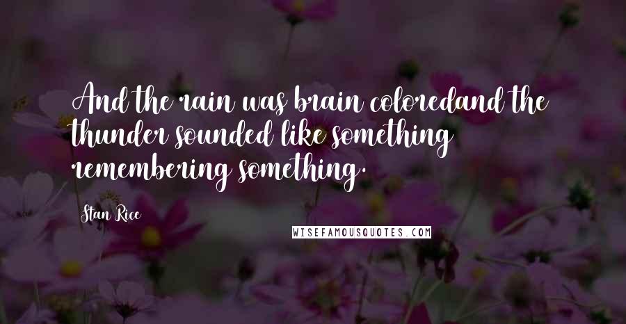 Stan Rice Quotes: And the rain was brain coloredand the thunder sounded like something remembering something.