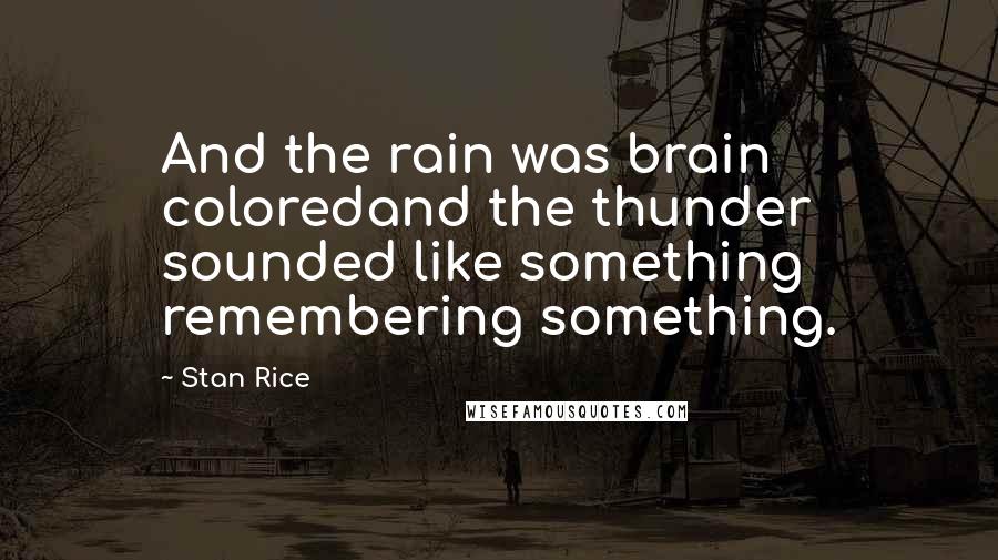 Stan Rice Quotes: And the rain was brain coloredand the thunder sounded like something remembering something.