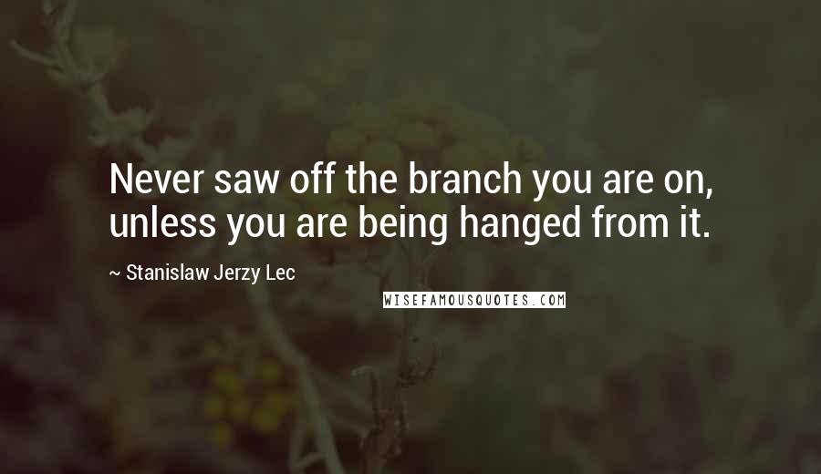 Stanislaw Jerzy Lec Quotes: Never saw off the branch you are on, unless you are being hanged from it.