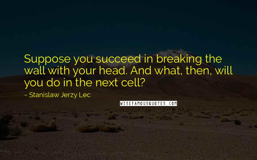 Stanislaw Jerzy Lec Quotes: Suppose you succeed in breaking the wall with your head. And what, then, will you do in the next cell?